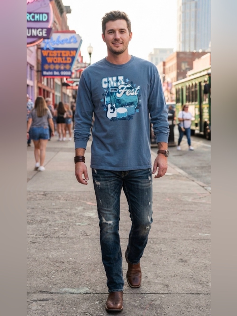 CMA Fest 2022 Nashville TN Long Sleeve Graphic T-Shirt Blue XL